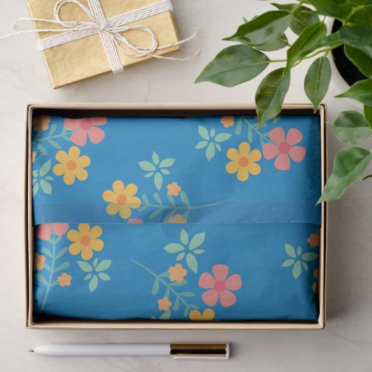 Papier Mousseline Blue Daisy Vintage Bouquet Motif (Cadeau)