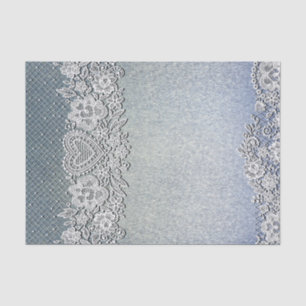 Papier Mousseline Blue Denim Jean et White Heart Lace Fête de l'mari