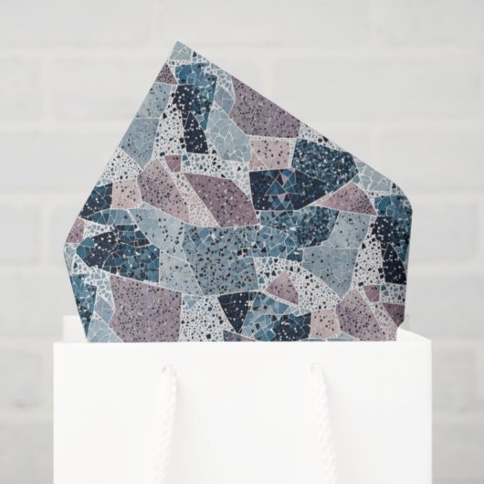 Papier Mousseline Blue et Mauve Abstrait Terrazzo Design (Sac cadeau)