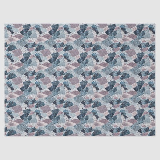 Papier Mousseline Blue et Mauve Abstrait Terrazzo Design (Recto)