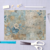 Papier Mousseline Blue Floral Grungy Distressed Ephemera Collage (Artisanat)