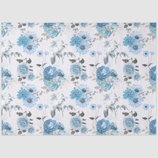 Papier Mousseline Blue Floral Series Design 5 (Recto)