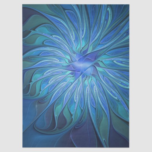 Papier Mousseline Blue Flower Fantasy Pattern, Abstract Fractal Art (Recto)