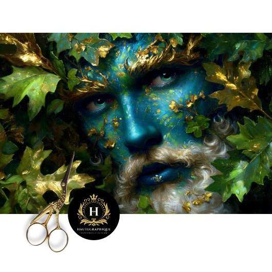 Papier Mousseline Blue Forest Guardian Enchanted Green Man Decoupage