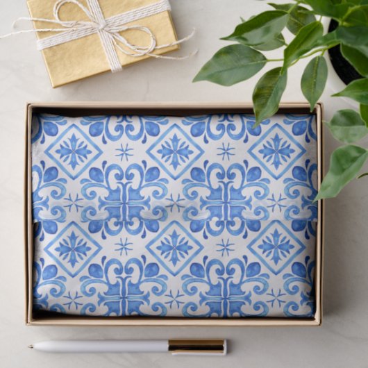 Papier Mousseline Blue French Toile Pattern (Cadeau)