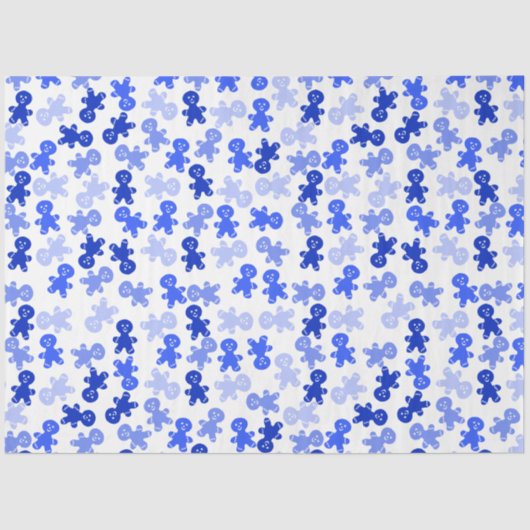 Papier Mousseline Blue Gingerbread Man Pattern on White (Recto)