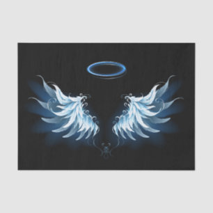 Papier Mousseline Blue Glowing Angel Wings on black background