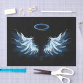 Papier Mousseline Blue Glowing Angel Wings on black background (Artisanat)