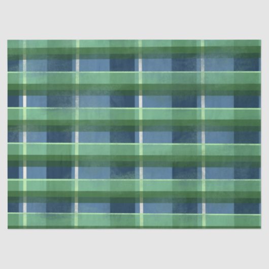 Papier Mousseline Blue Green Distressed Plaid Pattern Decoupage (Recto)