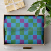 Papier Mousseline Blue Green Purple Checkered Pattern Design  (Cadeau)