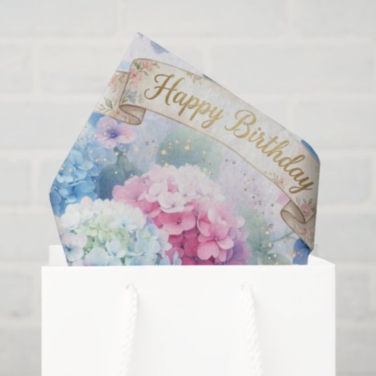 Papier Mousseline Blue Hydrangea Floral Birthday  (Sac cadeau)