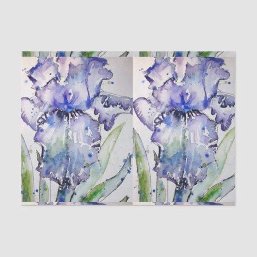 Papier Mousseline Blue Iris Art floral Aquarelle Art (Recto)