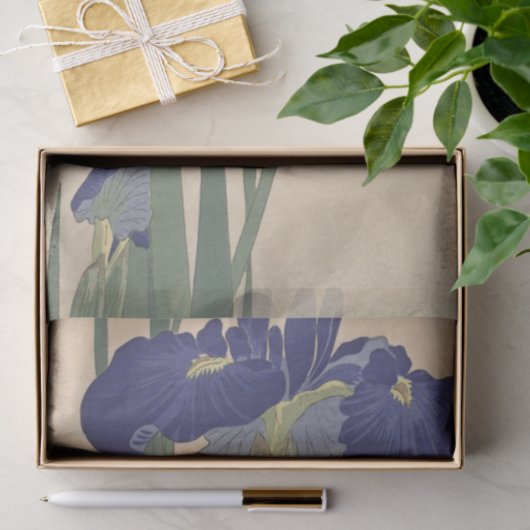 Papier Mousseline Blue Irises par Ohara Koson (Cadeau)