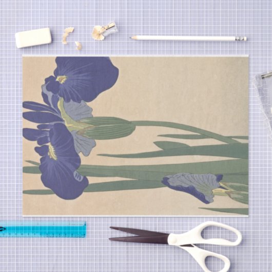Papier Mousseline Blue Irises par Ohara Koson (Artisanat)