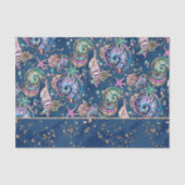 Papier Mousseline Blue Luxe sous-marin | Coquillages d'or Pastel (Recto)