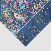 Papier Mousseline Blue Luxe sous-marin | Coquillages d'or Pastel (Détail)