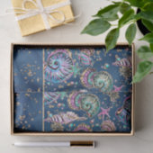 Papier Mousseline Blue Luxe sous-marin | Coquillages d'or Pastel (Cadeau)