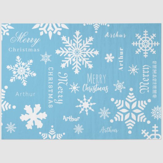 Papier Mousseline Blue Modern Custom Nom Noël Fête neige (Recto)