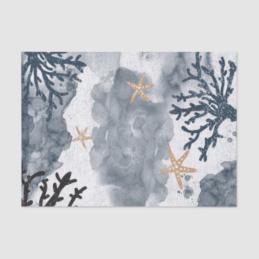 Papier Mousseline Blue Nautical Coral Aquarelle Soirée élégante (Recto)