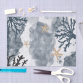 Papier Mousseline Blue Nautical Coral Aquarelle Soirée élégante (Artisanat)