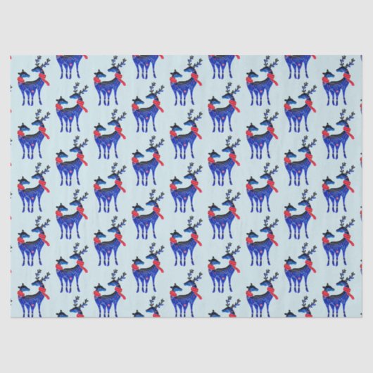 Papier Mousseline Blue Nordic Reindeer Pair Motif (Recto)