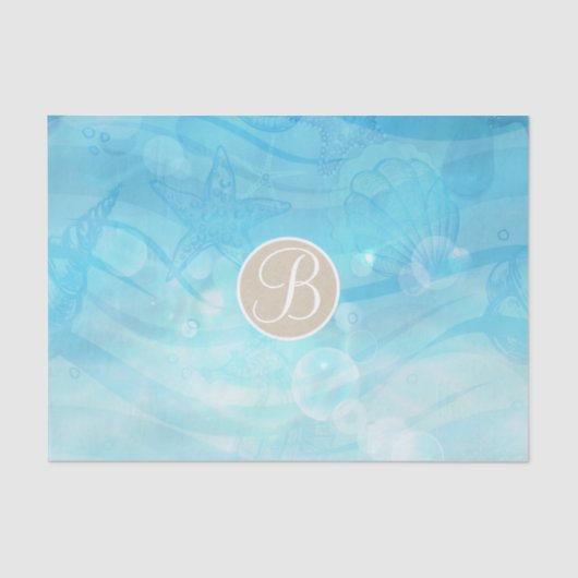 Papier Mousseline Blue Ocean Sea Shells Beach Monogramme initial (Recto)