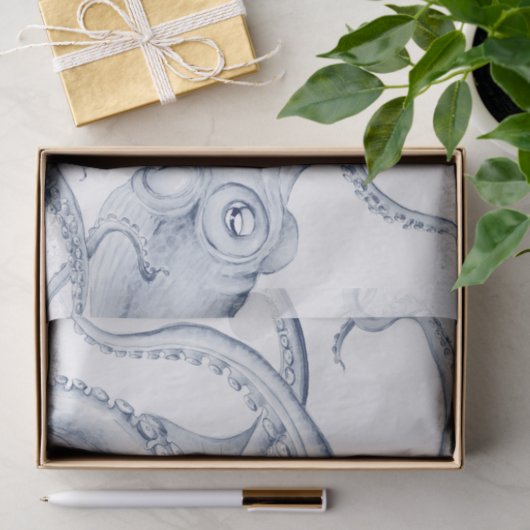 Papier Mousseline Blue Octopus Cephalopode Kraken Ink (Cadeau)