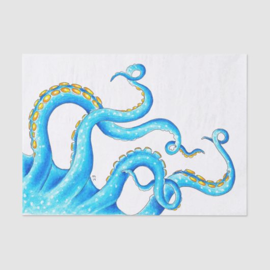 Papier Mousseline Blue Orange Tentacles (Recto)