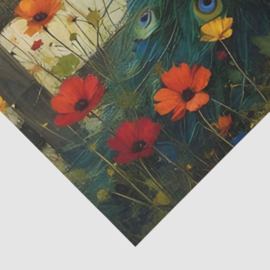 Papier Mousseline Blue Peacock on Split rail fence (Détail)