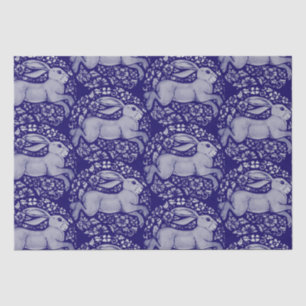 Papier Mousseline Blue Rabbit Bird Circle Morris Style Motif