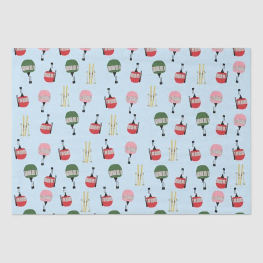 Papier Mousseline Blue Retro Ski Ascenseur Gondola Ski d'hiver (Recto)