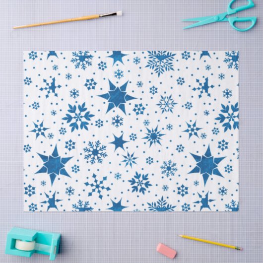 Papier Mousseline Blue Snowflake Pattern (Artisanat)