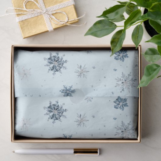 Papier Mousseline Blue Snowflakes Christmas  (Cadeau)