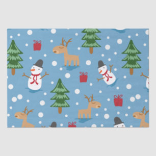Papier Mousseline Blue Snowman et rouge, cadeaux jaunes