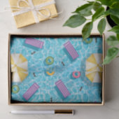 Papier Mousseline Blue Swimming Pool With Colorful Pool Floats (Cadeau)