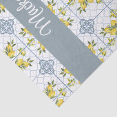 Papier Mousseline Blue Tile French Country Lemon Name Monogram (Détail)