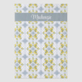 Papier Mousseline Blue Tile French Country Lemon Name Monogram (Recto)
