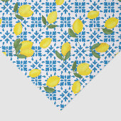 Papier Mousseline Blue Tile French Country Lemon Pattern Monogram  (Détail)