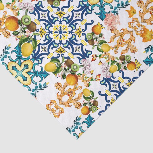 Papier Mousseline Blue Tiles Mediterranean Pattern (Détail)