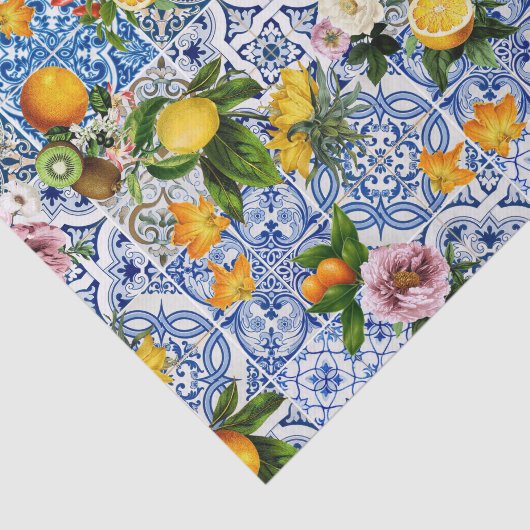 Papier Mousseline Blue Tiles Mediterranean Pattern (Détail)