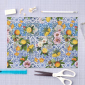 Papier Mousseline Blue Tiles Mediterranean Pattern (Artisanat)