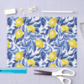Papier Mousseline Blue Watercolor Lemon Pattern  (Artisanat)