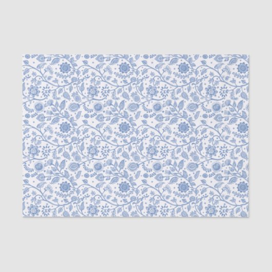Papier Mousseline Blue White Floral Boho Botanical Pattern Whimsical (Recto)