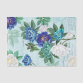 Papier Mousseline Blue White Florals Musique & écriture Découpage (Recto)