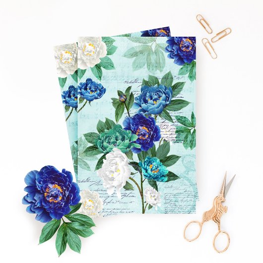 Papier Mousseline Blue White Florals Musique & écriture Découpage