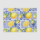 Papier Mousseline Blue White Lemon Tile Pattern Mediterranean Citrus (Recto)
