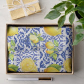 Papier Mousseline Blue White Lemon Tile Pattern Mediterranean Citrus (Cadeau)