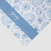Papier Mousseline Blue White Watercolor Floral Monogram Name (Détail)