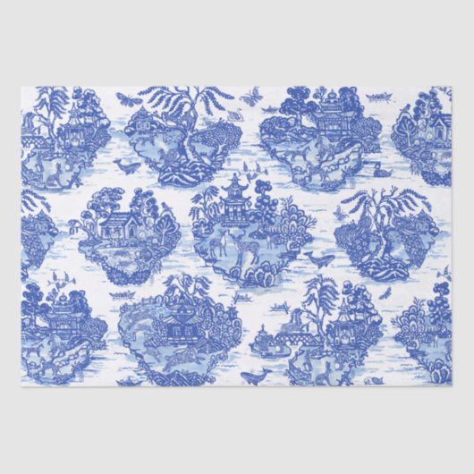 Papier Mousseline Blue Willow Animal Rabbit Renard Renard Oiseau Toi (Recto)