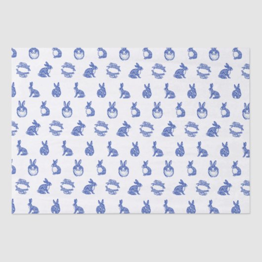 Papier Mousseline Blue Willow Rabbit Ile Whimsical de lapins (Recto)
